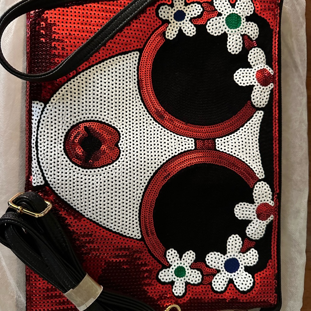 Red and Black Floral Sequin Clutch